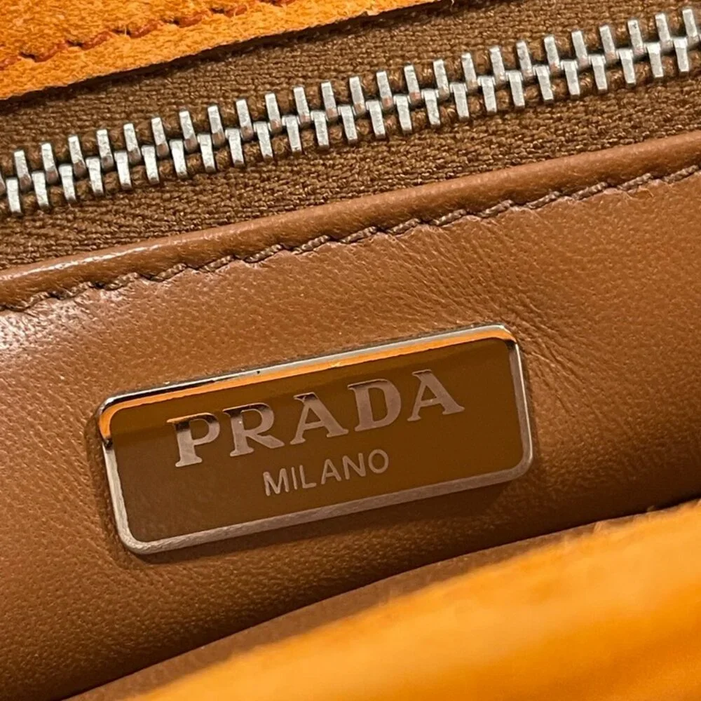 Prada Orange Suede Lock Flap Chain Shoulder Bag (141155)